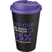 Kubek Americano® Eco z recyklingu o pojemności 350 ml z pokrywą odporną na zalanie, fioletowy, czarny