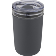 Szklany kubek Bello o pojemności 420 ml z zewnętrzną ścianką z plastiku z recyklingu, szary