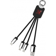 Kabel z podświetlonym logo 3w1 z brelokiem - SCX.design C15, czerwony, czarny