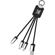 Kabel z podświetlonym logo 3w1 z brelokiem - SCX.design C15, czarny, biały