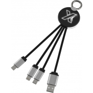 Kabel z podświetlonym logo 3w1 z brelokiem - SCX.design C16, czarny, biały