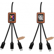 SCX.design C38 kabel do ładowania z podświetlanym logo 5-w-1 rPET i z kwadratową drewnianą obudową 40W, czarny, brazowy
