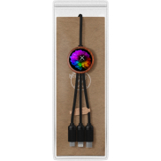 SCX.design C37 kabel do ładowania z podświetlanym logo 5-w-1 rPET i z okrągłą drewnianą obudową 40W, brazowy
