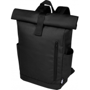 Byron plecak na laptopa 15,6 cala z tworzywa RPET z certyfikatem GRS z zawijanym zamknięciem, 18 l, czarny