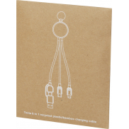 Tecta kabel do ładowania z tworzyw sztucznych pochodzących z recyklingu/bambusa 6 w 1 z brelokiem, czarny