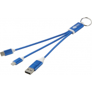 Metal kabel do ładowania 4 w 1 z aluminium z recyklingu z łańcuchem do kluczy, niebieski