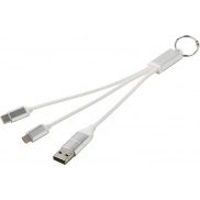 Metal kabel do ładowania 4 w 1 z aluminium z recyklingu z łańcuchem do kluczy, szary