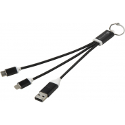 Metal kabel do ładowania 4 w 1 z aluminium z recyklingu z łańcuchem do kluczy, czarny