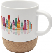 Billie kubek ceramiczny z nadrukiem sublimacyjnym o pojemności 300 ml z detalami z korka, biały