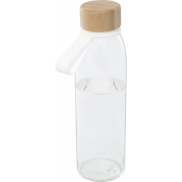 Szklana butelka na wodę Porto o pojemności 500 ml, z silikonowym uchwytem i z bambusową zakrętką, biały