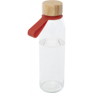 Szklana butelka na wodę Porto o pojemności 500 ml, z silikonowym uchwytem i z bambusową zakrętką, pomarańczowy