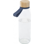 Szklana butelka na wodę Porto o pojemności 500 ml, z silikonowym uchwytem i z bambusową zakrętką, niebieski