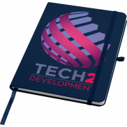 Teak notatnik A5 z twardą okładką z materiałów z recyklingu i stronami w linie, niebieski