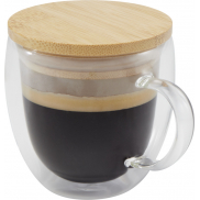 Szklany kubek Lenora z bambusową pokrywką o pojemności 250 ml, biały