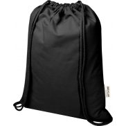 Oregon Blend torba ściągana sznurkiem z materiału materiału z recyklingu, 140 g/m², 5 l, posiadająca certyfikat GRS, czarny