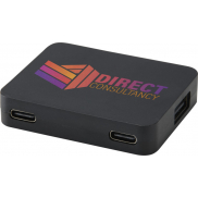 Gaia 4-portowy hub USB z wyjściem USB-A i typu C oraz podwójnym wejściem — wykonany z tworzyw sztucznych pochodzących z recyk, c