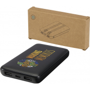 Adhil powerbank o pojemności 10.000 mAh i mocy 10 W z tworzyw sztucznych pochodzących z recyklilngu z 2 wbudowanymi kablami, cza