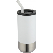 Grayson izolowany kubek z certyfikatem RCS z recyklingu o pojemności 480 ml z silikonową słomką, biały