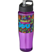 Bidon H2O Tempo® o pojemności 700 ml z wieczkiem z słomką, fioletowy, czarny