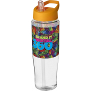 Bidon H2O Tempo® o pojemności 700 ml z wieczkiem z słomką, biały, pomarańczowy