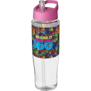 Bidon H2O Tempo® o pojemności 700 ml z wieczkiem z słomką, biały, różowy