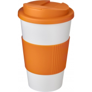 Kubek Americano® 350 ml z uchwytem i pokrywką chroniącą przed rozlaniem, biały, pomarańczowy