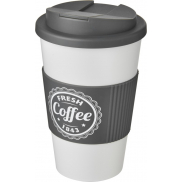 Kubek Americano® 350 ml z uchwytem i pokrywką chroniącą przed rozlaniem, biały, szary