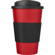 Kubek Americano® 350 ml z uchwytem i pokrywką chroniącą przed rozlaniem, czerwony, czarny