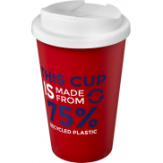 Kubek Americano® Eco z recyklingu o pojemności 350 ml z pokrywą odporną na zalanie, czerwony, biały