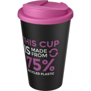 Kubek Americano® Eco z recyklingu o pojemności 350 ml z pokrywą odporną na zalanie, różowy, czarny