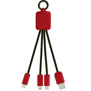 Kabel z podświetlonym logo 3w1 z brelokiem - SCX.design C15, czerwony, czarny
