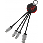 Kabel z podświetlonym logo 3w1 z brelokiem - SCX.design C16, czerwony, czarny