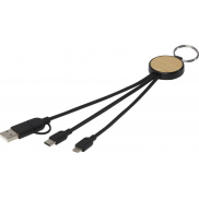 Tecta kabel do ładowania z tworzyw sztucznych pochodzących z recyklingu/bambusa 6 w 1 z brelokiem, czarny