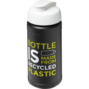 Baseline bidon o pojemności 500 ml z wieczkiem zaciskowym z materiałów z recyklingu, czarny, biały