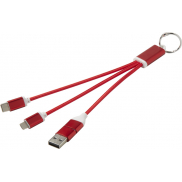 Metal kabel do ładowania 4 w 1 z aluminium z recyklingu z łańcuchem do kluczy, czerwony