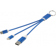 Metal kabel do ładowania 4 w 1 z aluminium z recyklingu z łańcuchem do kluczy, niebieski