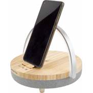 Prixton głośnik Bluetooth® 10 W 4 w 1 ze światłem LED i podstawą do ładowania bezprzewodowego, brazowy