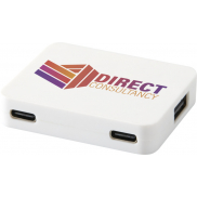 Gaia 4-portowy hub USB z wyjściem USB-A i typu C oraz podwójnym wejściem — wykonany z tworzyw sztucznych pochodzących z recyk, b