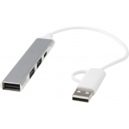 Alkaid 4-portowy hub USB-A i typu C z podwójnym wejściem wykonany z aluminium z recyklingu, szary