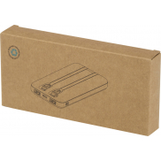 Adhil powerbank o pojemności 10.000 mAh i mocy 10 W z tworzyw sztucznych pochodzących z recyklilngu z 2 wbudowanymi kablami, bia