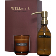 Wellmark Discovery dozownik mydła w płynie o pojemności 250 ml i zestaw świec zapachowych 150 g, czerwony