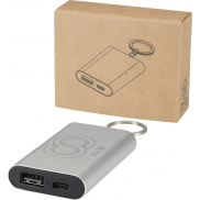 Arcturus powerbank o pojemności 2000 mAh z recyklingowanego aluminium z brelokiem, szary