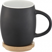 Ceramiczny kubek Hearth z drewnianym wiekiem/spodeczkiem, czarny, biały