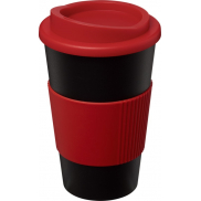 Kubek termiczny z serii Americano® o pojemności 350 ml z uchwytem, czarny, czerwony