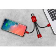 Kabel z podświetlonym logo 3w1 z brelokiem - SCX.design C15, czerwony, czarny