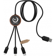 SCX.design C36 przedłużany kabel do ładowania z podświetlanym logo 3-w-1 rPET i z okrągłą bambusową obudową, brazowy