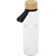 Szklana butelka na wodę Porto o pojemności 500 ml, z silikonowym uchwytem i z bambusową zakrętką, czarny