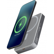 Powerbank Avis 10 000 mAh z recyklingowanego aluminium, z wbudowanym magnesem , szary