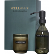 Wellmark Discovery dozownik mydła w płynie o pojemności 250 ml i zestaw świec zapachowych 150 g, czarny