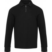 Apollo koszulka polo z zamkiem do połowy i długimi rękawami, uniseks 245 g/m², s, czarny